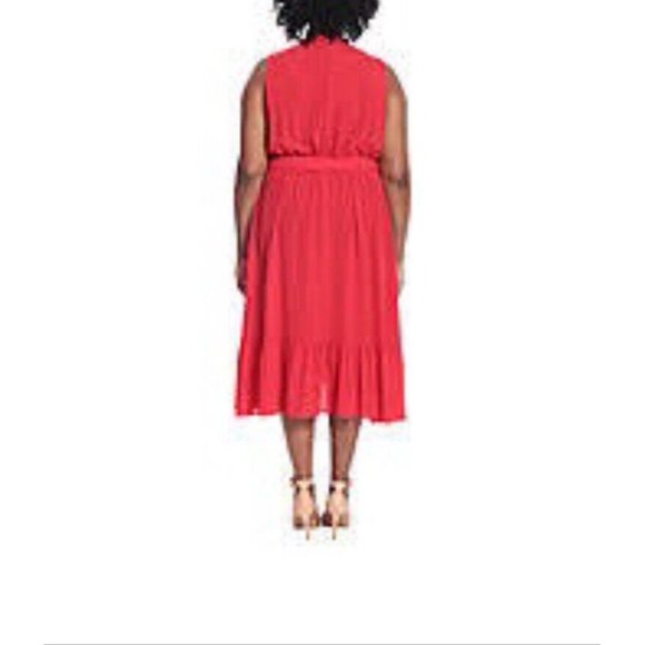 London Style Collection Women’s Cherry Red Sleeveless Faux Wrap Ruffle Dress 22W - Picture 8 of 8